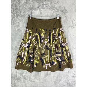 Isda & Co Embellished Wool A Line Skirt 4 Embroidered Fairy Forest Cottagecore‎